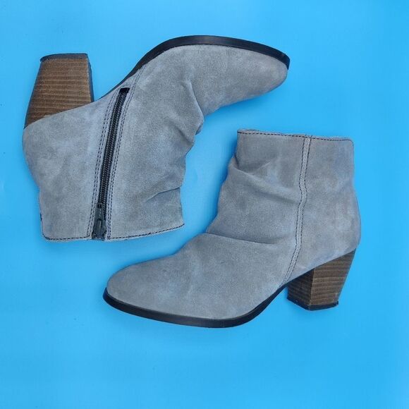 Diba slouch Ankle Bootie Chunky Stacked Heels Gray Leather Sz 7 #188 - Picture 2 of 13